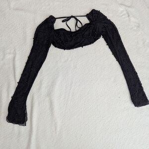 Oh Polly Black Beaded Crop Top